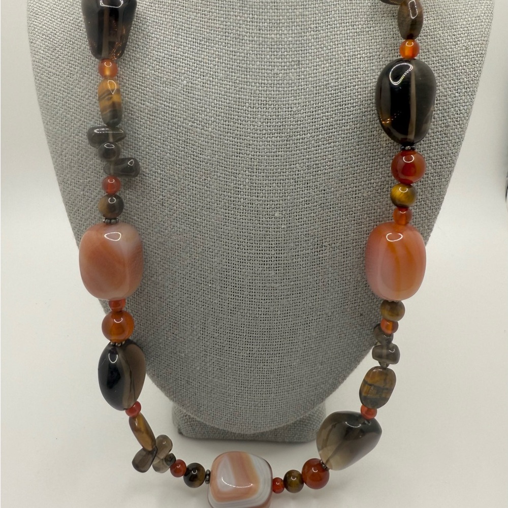 Vintage heavy natural stone Necklace colorful Agate 19”